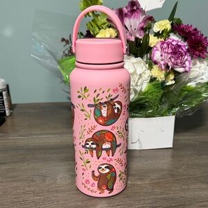 Pink Sloth Print Water Bottle